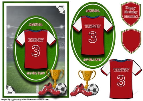 A5 ARSENAL FOOTBALL CARD WITH TOPPER, DECOUPAGE & SENTIMENTS - TIERNEY
