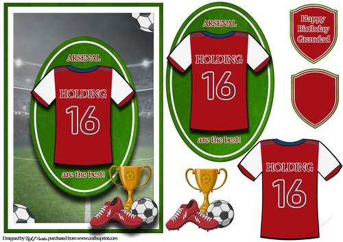 A5 ARSENAL FOOTBALL CARD WITH TOPPER, DECOUPAGE & SENTIMENTS - HOLDING