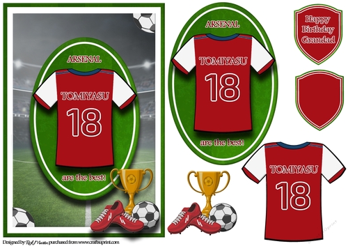 A5 ARSENAL FOOTBALL CARD WITH TOPPER, DECOUPAGE & SENTIMENTS - TOMIYASU