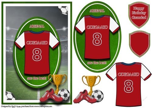 A5 ARSENAL FOOTBALL CARD WITH TOPPER, DECOUPAGE & SENTIMENTS - ODEGAARD