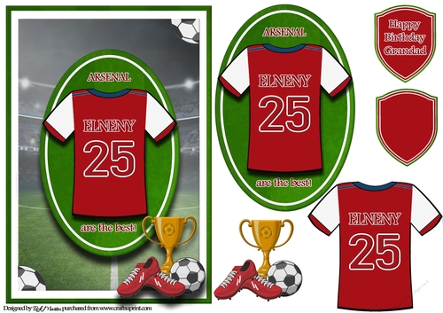 A5 ARSENAL FOOTBALL CARD WITH TOPPER, DECOUPAGE & SENTIMENTS - ELNENY