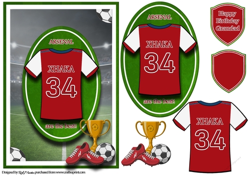 A5 ARSENAL FOOTBALL CARD WITH TOPPER, DECOUPAGE & SENTIMENTS - XHAKA