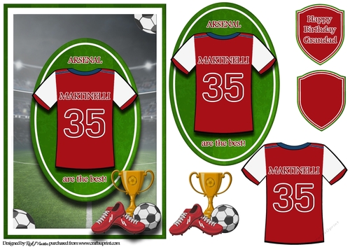 A5 ARSENAL FOOTBALL CARD WITH TOPPER, DECOUPAGE & SENTIMENTS - MARTINELLI