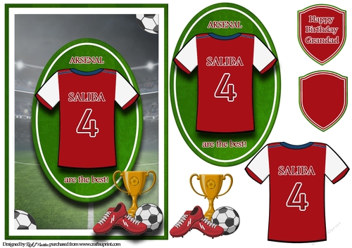 A5 ARSENAL FOOTBALL CARD WITH TOPPER, DECOUPAGE & SENTIMENTS - SALIBA