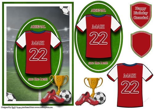 A5 ARSENAL FOOTBALL CARD WITH TOPPER, DECOUPAGE & SENTIMENTS - MARI