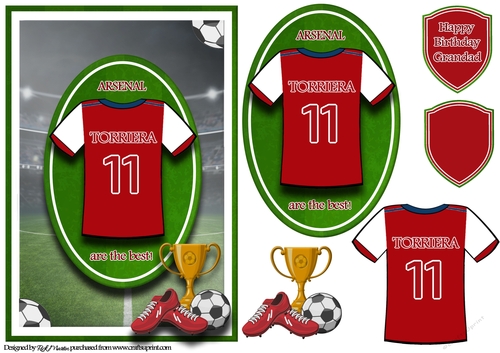 A5 ARSENAL FOOTBALL CARD WITH TOPPER, DECOUPAGE & SENTIMENTS - TORRIERA