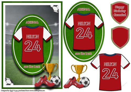 A5 ARSENAL FOOTBALL CARD WITH TOPPER, DECOUPAGE & SENTIMENTS - NELSON