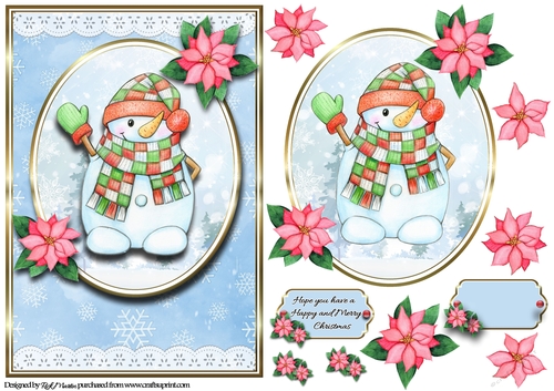 A5 Cute Snowman Card Front, Topper and decoupage 