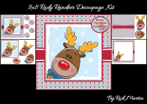8x8 Rudy Reindeer Mini Decoupage Kit - x4 A4 sheets 