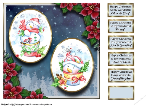 8x8 Happy Snowmen Card Front with Sentiments 
