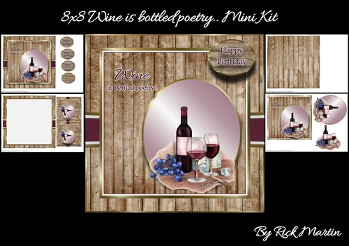 8x8 Wine is Bottled poetry Mini Kit - x4 A4 sheets 