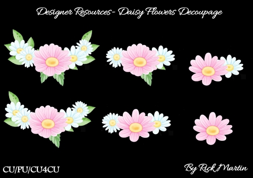 Daisy Flowers CU / CU4CU / PU with Decoupage Layers