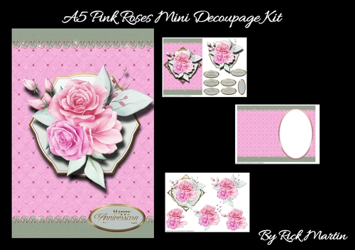A5 Pink Roses Mini Decoupage Kit - x3 A4 sheets  