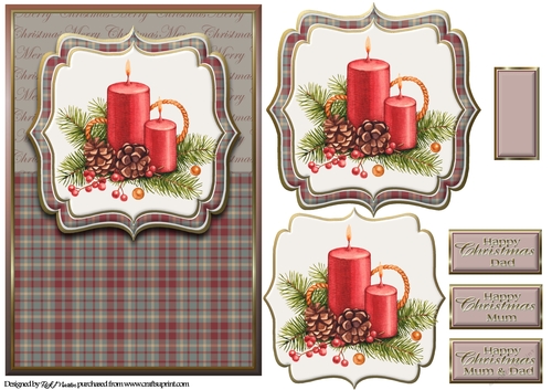 A5 Christmas Candle Card Front with Topper Layers and sentiments 