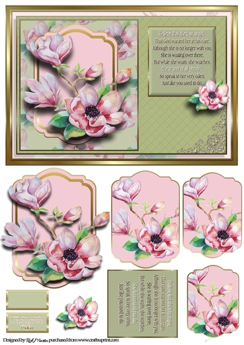 A5 Sympathy Flowers Card Front, with Pyramage & Sentiments