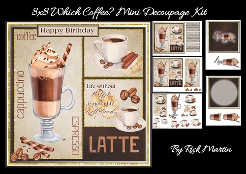 8x8 Which Coffee? Mini Decoupage Kit - x5 A4 Sheets 