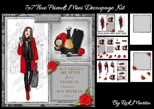 7x7 True Friends Mini Decoupage Kit - x5 A4 sheets 