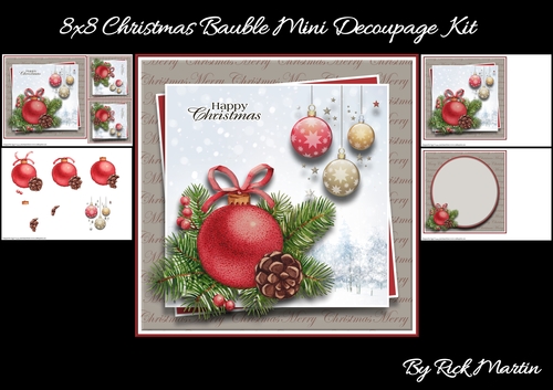 8x8 Christmas Bauble Mini Decoupage Kit - x4 A4 Sheets 