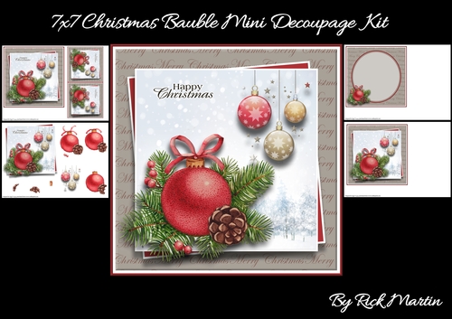 7x7 Christmas Bauble Mini Decoupage Kit - x4 A4 Sheets 