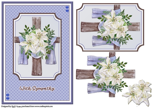 A5 Blue Sympathy Cross Card Front with Decoupage 