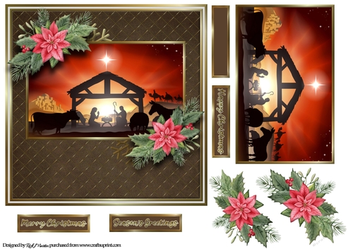 7x7 Christmas Nativity Card Front, Topper and decoupage with sentiments 