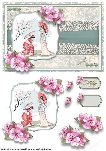 A5 Oriental Ladies Card Front, Topper and decoupage