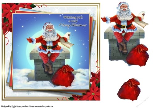 8x8 Santa sitting on the chimney Card Front with Decoupage 