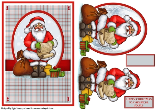 A5 Happy Santa Card Front, Topper, Decoupage & Sentiment