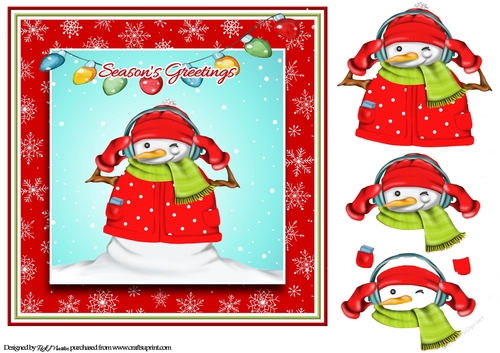 8x8 Groovy Snowman Card Front & Decoupage