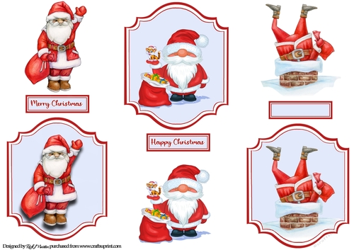 Christmas Santa Toppers, Decoupage Layer & Sentiments