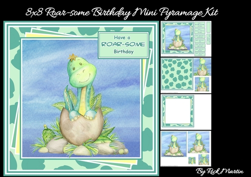 8x8 Roar-some Birthday Mini Pyramage Kit - x4 A4 sheets  
