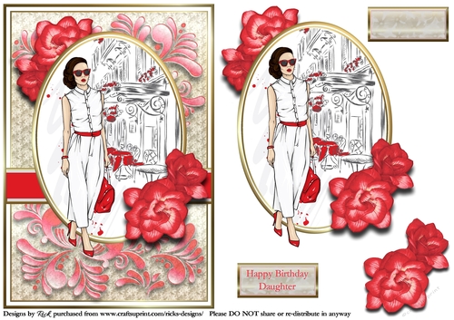 A5 Red Rosy Card Front with Topper and sentiments