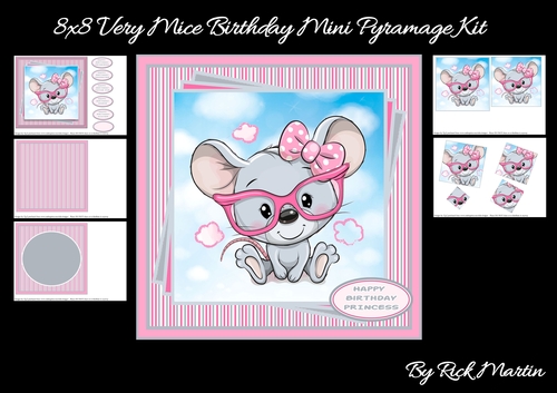8x8 Very Mice Birthday Mini Pyramage Kit - x5 A4 sheets 