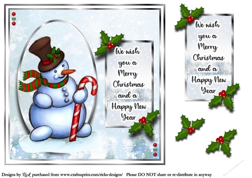8x8 Candy Cane Snowman Card Front & Topper
