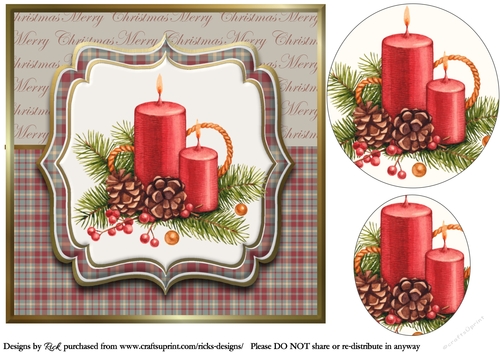 8x8 Christmas Candle 3 Card Front with Oval Pyramage Layers 