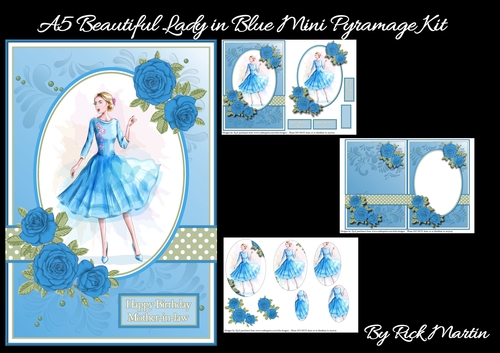 A5 Beautiful Blue Dress Lady Mini Kit - x3 A4 Sheets 