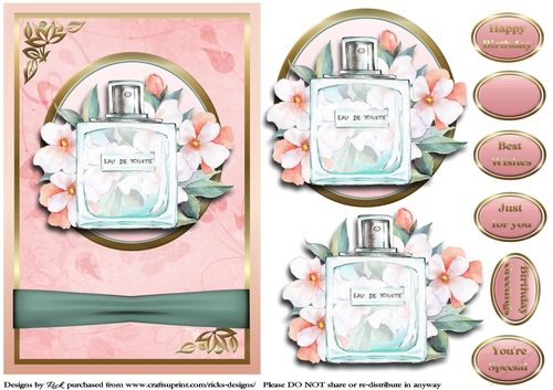 A5 Eau de Toilette Card Front, Topper & Decoupage with sentiments 