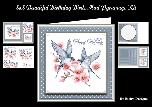 8x8 Beautiful Birthday Birds Mini Pyramage Kit - x4 A4 Sheets 