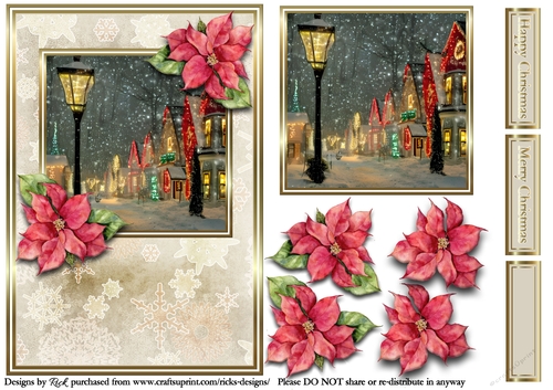 A5 Christmas Scene 1 - Card Front, Topper, Decoupage & Sentiments