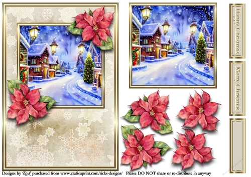 A5 Christmas Scene 3 - Card Front, Topper, Decoupage & Sentiments