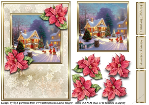 A5 Christmas Scene 4 - Card Front, Topper, Decoupage & Sentiments