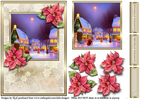 A5 Christmas Scene 6 - Card Front, Topper, Decoupage & Sentiments