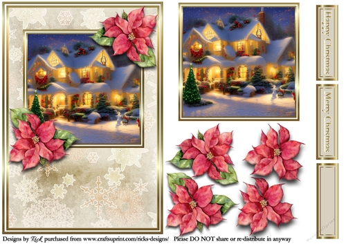 A5 Christmas Scene 10 - Card Front, Topper, Decoupage & Sentiments