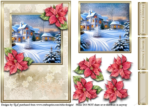 A5 Christmas Scene 11 - Card Front, Topper, Decoupage & Sentiments