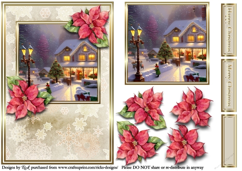 A5 Christmas Scene 12 - Card Front, Topper, Decoupage & Sentiments