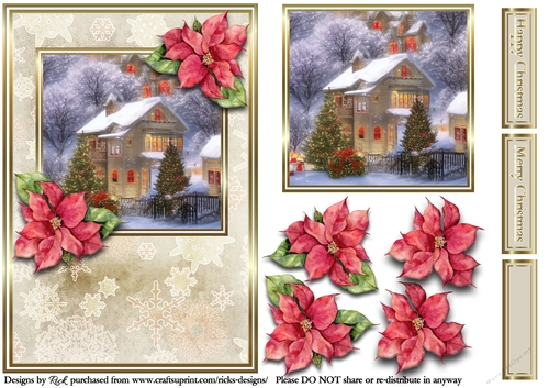A5 Christmas Scene 14 - Card Front, Topper, Decoupage & Sentiments