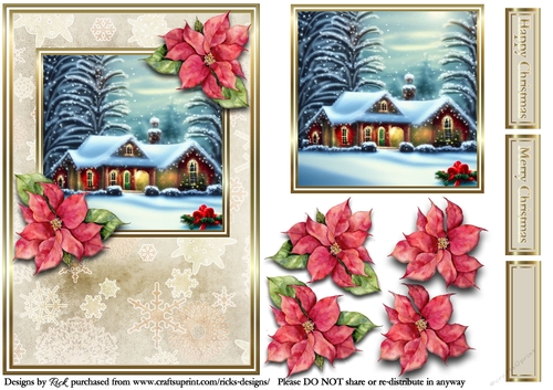 A5 Christmas Scene 15 - Card Front, Topper, Decoupage & Sentiments