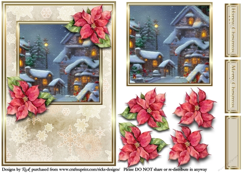 A5 Christmas Scene 16 - Card Front, Topper, Decoupage & Sentiments