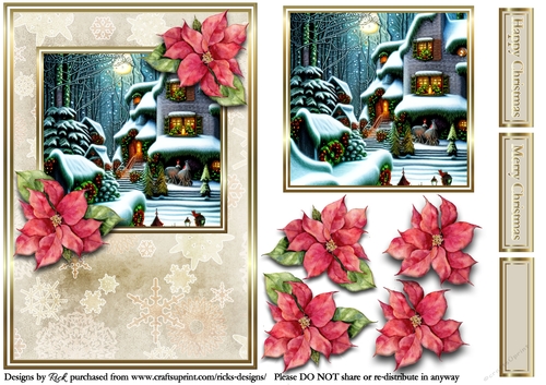 A5 Christmas Scene 20 - Card Front, Topper, Decoupage & Sentiments