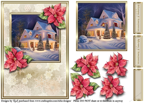 A5 Christmas Scene 21 - Card Front, Topper, Decoupage & Sentiments